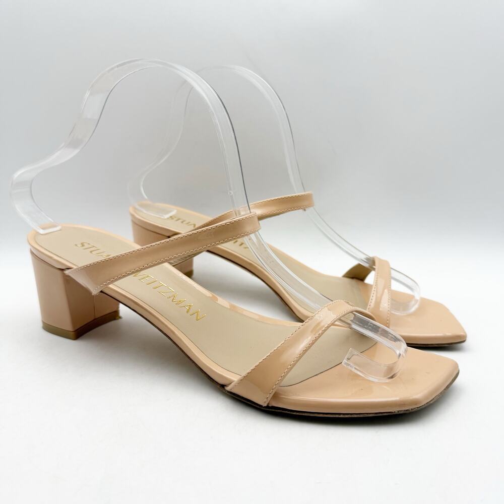 Stuart Weitzman Womens Aleena 50 Block Heel Sandals US 9 B Nude Leather - Picture 4 of 13